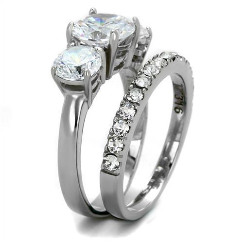 High polished (no plating) Stainless Steel Ring with AAA Grade CZ in Clear