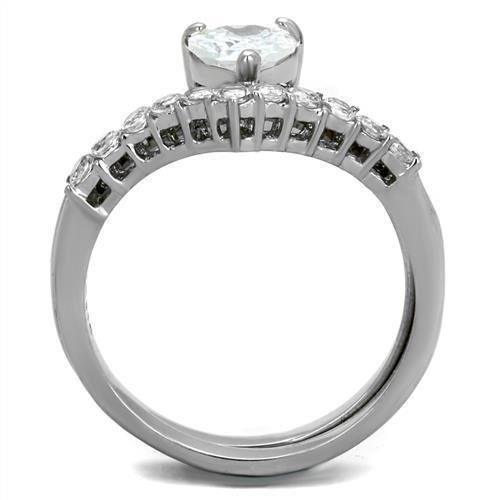 High polished (no plating) Stainless Steel Ring with AAA Grade CZ in Clear