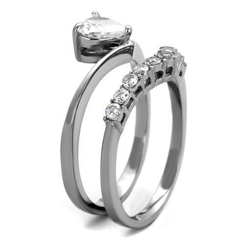 High polished (no plating) Stainless Steel Ring with AAA Grade CZ in Clear