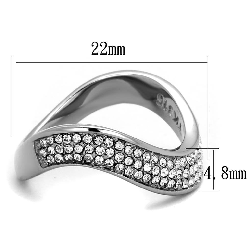 High polished (no plating) Stainless Steel Ring with Top Grade Crystal in Clear