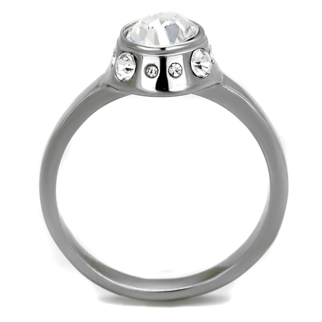 High polished (no plating) Stainless Steel Ring with Top Grade Crystal in Clear
