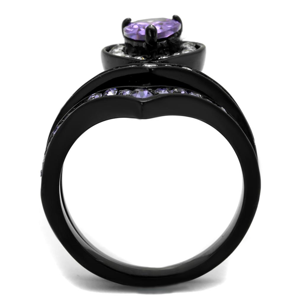 IP Black(Ion Plating) Stainless Steel Ring with AAA Grade CZ in Amethyst