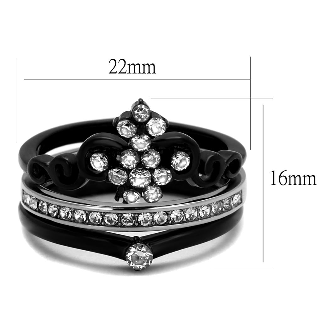 Two-Tone IP Black Stainless Steel Ring with AAA Grade CZ in Clear