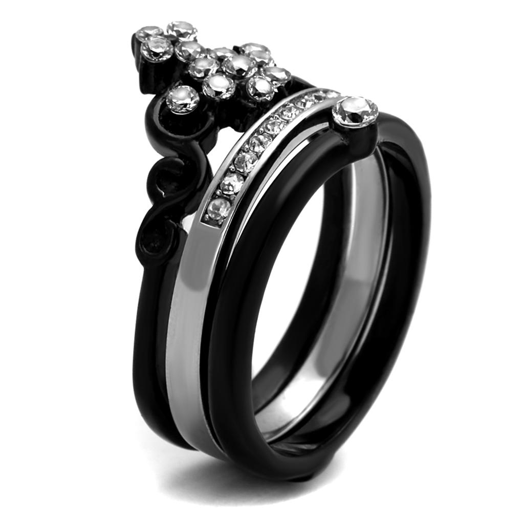 Two-Tone IP Black Stainless Steel Ring with AAA Grade CZ in Clear