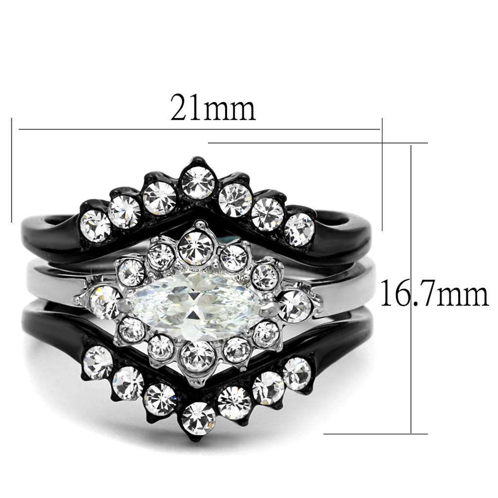 Two-Tone IP Black Stainless Steel Ring with AAA Grade CZ in Clear
