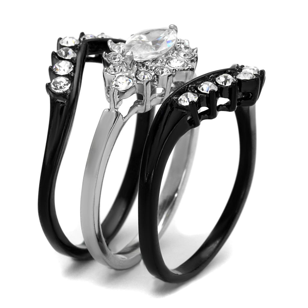 Two-Tone IP Black Stainless Steel Ring with AAA Grade CZ in Clear