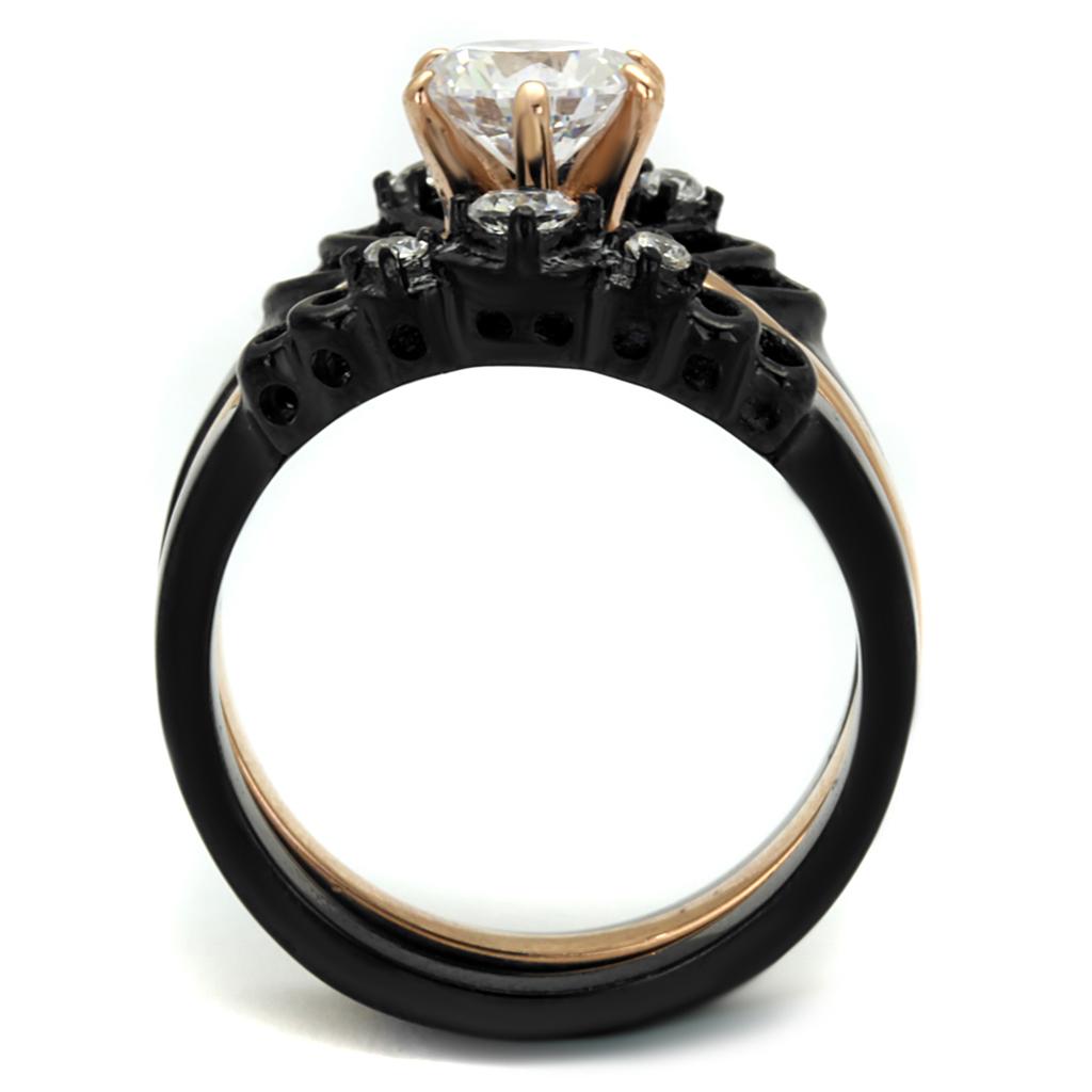 IP Rose Gold+ IP Black (Ion Plating) Stainless Steel Ring with AAA Grade CZ in Clear