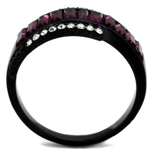 IP Black(Ion Plating) Stainless Steel Ring with Top Grade Crystal in Amethyst