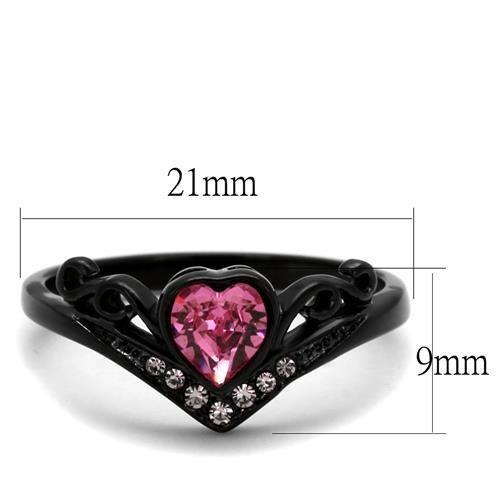 IP Black(Ion Plating) Stainless Steel Ring with Top Grade Crystal in Rose