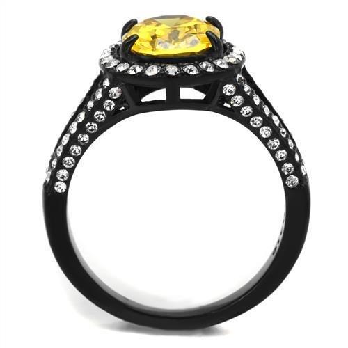 IP Black(Ion Plating) Stainless Steel Ring with AAA Grade CZ in Topaz
