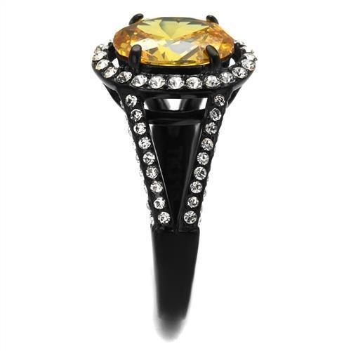 IP Black(Ion Plating) Stainless Steel Ring with AAA Grade CZ in Topaz
