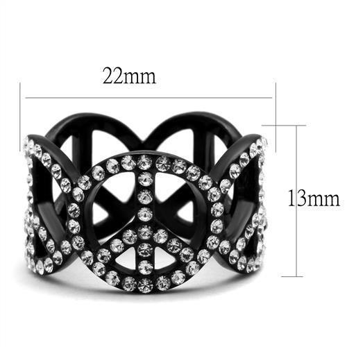 IP Black(Ion Plating) Stainless Steel Ring with Top Grade Crystal in Clear