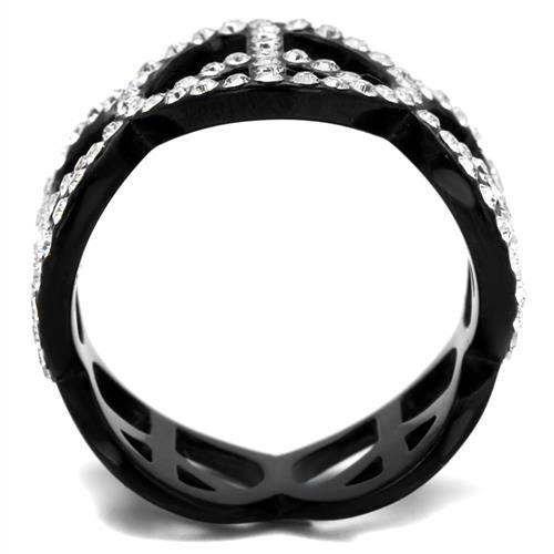IP Black(Ion Plating) Stainless Steel Ring with Top Grade Crystal in Clear