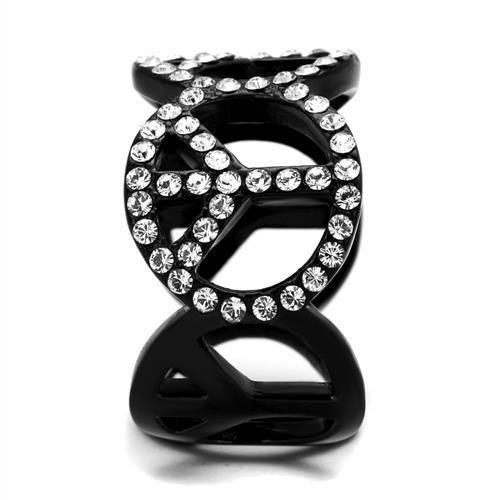 IP Black(Ion Plating) Stainless Steel Ring with Top Grade Crystal in Clear