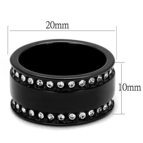 IP Black(Ion Plating) Stainless Steel Ring with Top Grade Crystal in Clear