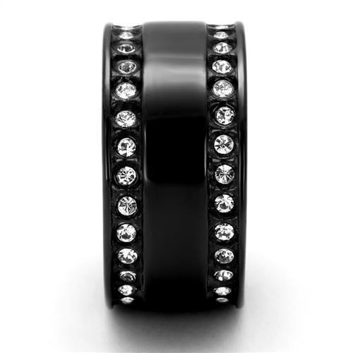 IP Black(Ion Plating) Stainless Steel Ring with Top Grade Crystal in Clear