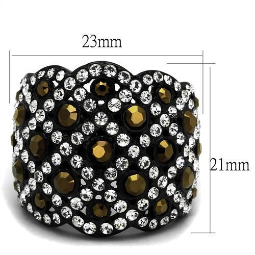 IP Black(Ion Plating) Stainless Steel Ring with Top Grade Crystal in Metallic Light Gold