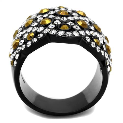 IP Black(Ion Plating) Stainless Steel Ring with Top Grade Crystal in Metallic Light Gold