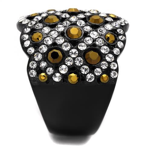 IP Black(Ion Plating) Stainless Steel Ring with Top Grade Crystal in Metallic Light Gold