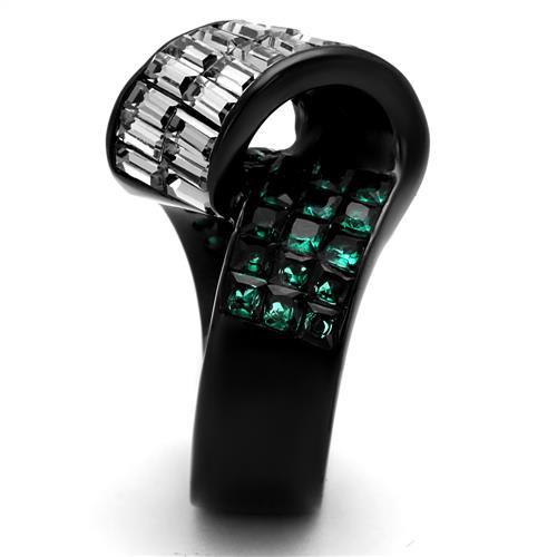 IP Black(Ion Plating) Stainless Steel Ring with Synthetic Synthetic Glass in Blue Zircon
