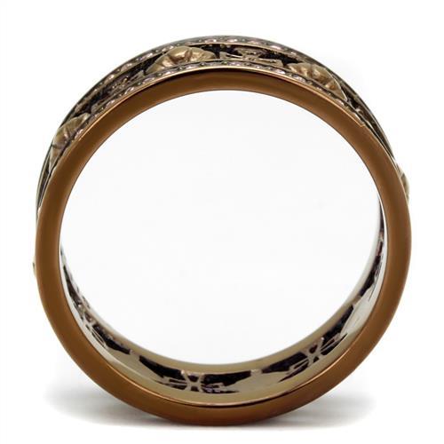 IP Coffee light Stainless Steel Ring with Top Grade Crystal in Light Rose