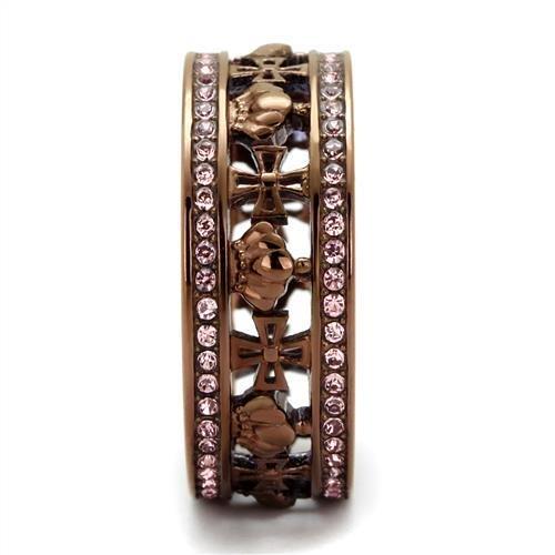 IP Coffee light Stainless Steel Ring with Top Grade Crystal in Light Rose