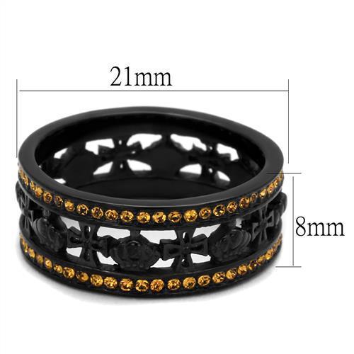 IP Black(Ion Plating) Stainless Steel Ring with Top Grade Crystal in Topaz