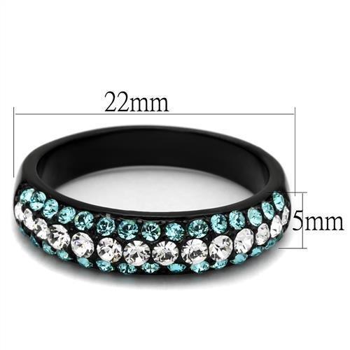 IP Black(Ion Plating) Stainless Steel Ring with Top Grade Crystal in Sea Blue