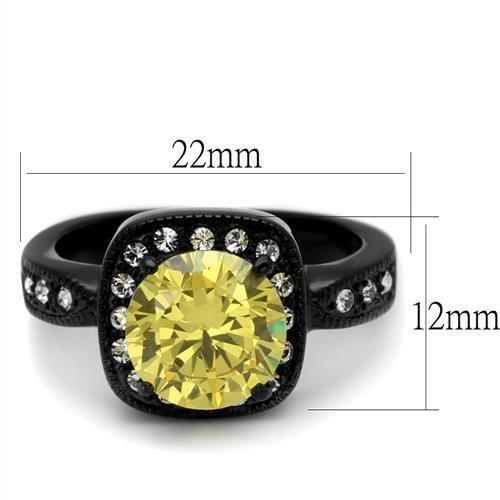 IP Black(Ion Plating) Stainless Steel Ring with AAA Grade CZ in Topaz