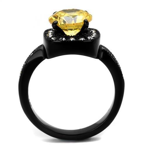 IP Black(Ion Plating) Stainless Steel Ring with AAA Grade CZ in Topaz