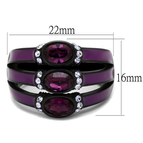 IP Black(Ion Plating) Stainless Steel Ring with Top Grade Crystal in Amethyst