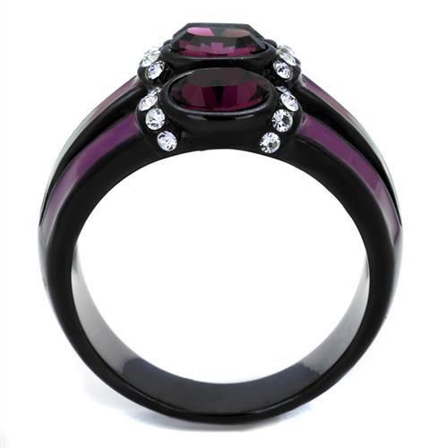 IP Black(Ion Plating) Stainless Steel Ring with Top Grade Crystal in Amethyst