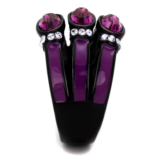 IP Black(Ion Plating) Stainless Steel Ring with Top Grade Crystal in Amethyst