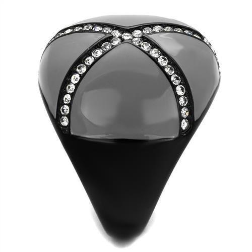 IP Black(Ion Plating) Stainless Steel Ring with Top Grade Crystal in Clear