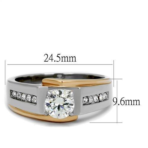 Two-Tone IP Rose Gold Stainless Steel Ring with AAA Grade CZ in Clear