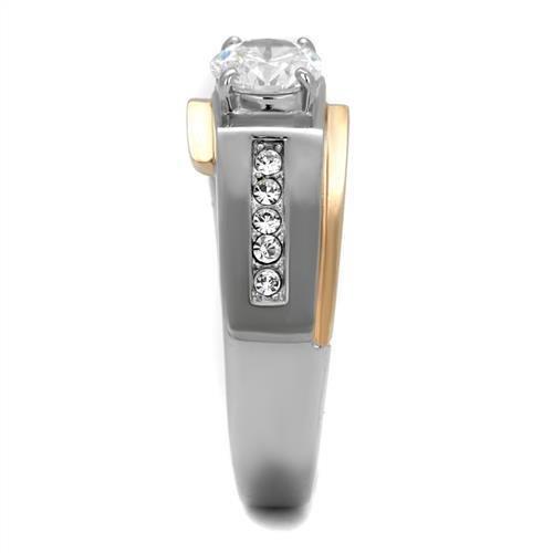 Two-Tone IP Rose Gold Stainless Steel Ring with AAA Grade CZ in Clear