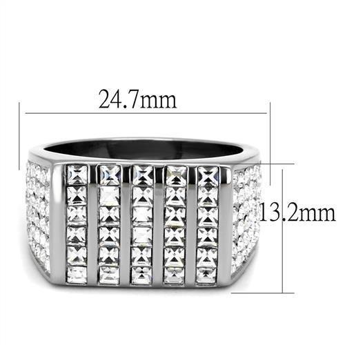 High polished (no plating) Stainless Steel Ring with Top Grade Crystal in Clear