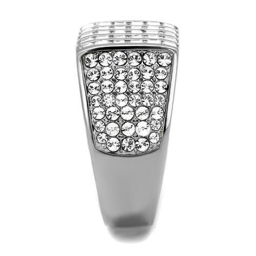 High polished (no plating) Stainless Steel Ring with Top Grade Crystal in Clear