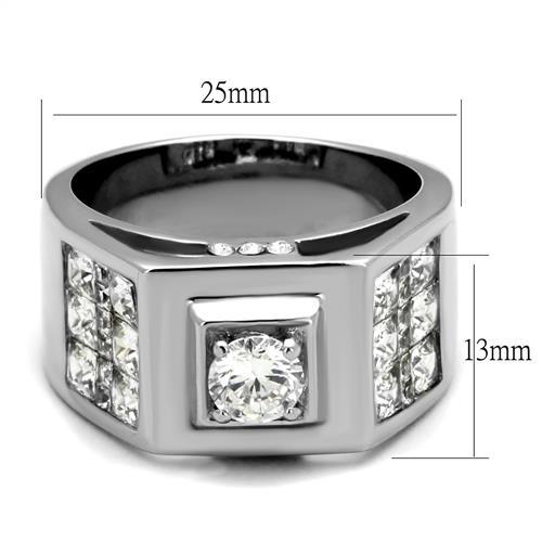 High polished (no plating) Stainless Steel Ring with AAA Grade CZ in Clear