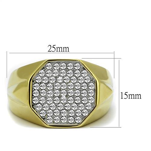 Two-Tone IP Gold (Ion Plating) Stainless Steel Ring with Top Grade Crystal in Clear