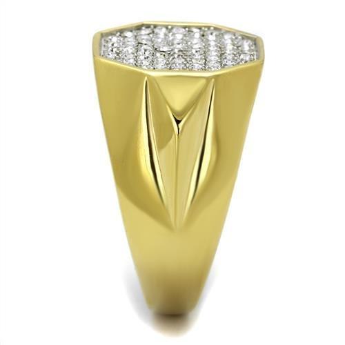 Two-Tone IP Gold (Ion Plating) Stainless Steel Ring with Top Grade Crystal in Clear