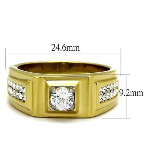 Two-Tone IP Gold (Ion Plating) Stainless Steel Ring with AAA Grade CZ in Clear