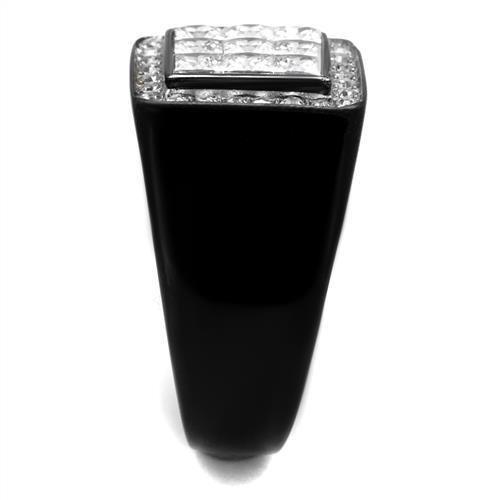 Two-Tone IP Black Stainless Steel Ring with AAA Grade CZ in Clear