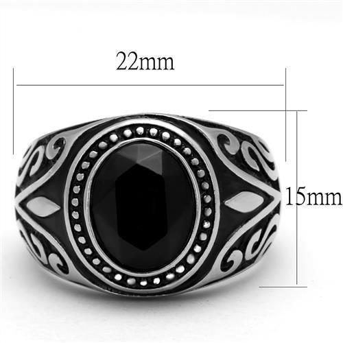 High polished (no plating) Stainless Steel Ring with Top Grade Crystal in Jet