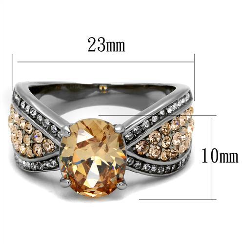 High polished (no plating) Stainless Steel Ring with AAA Grade CZ in Champagne