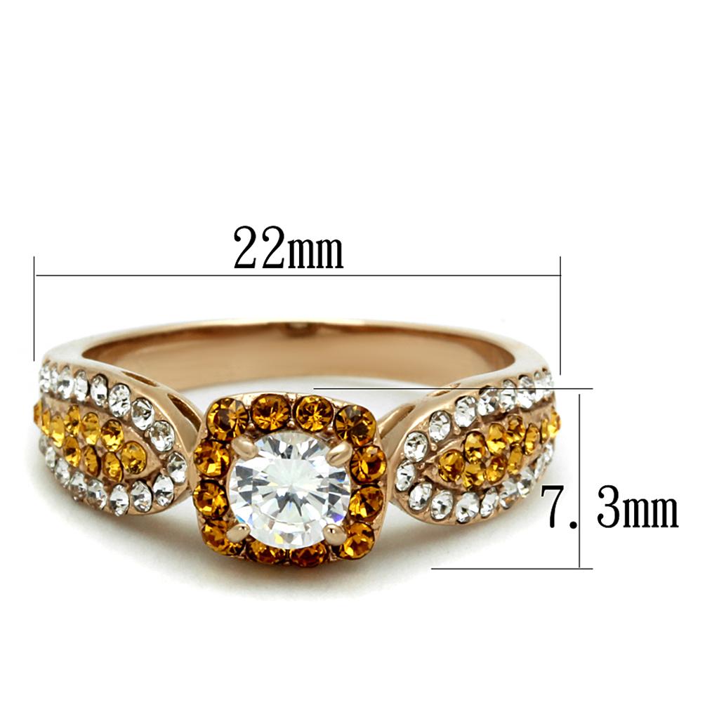 IP Rose Gold(Ion Plating) Stainless Steel Ring with AAA Grade CZ in Clear