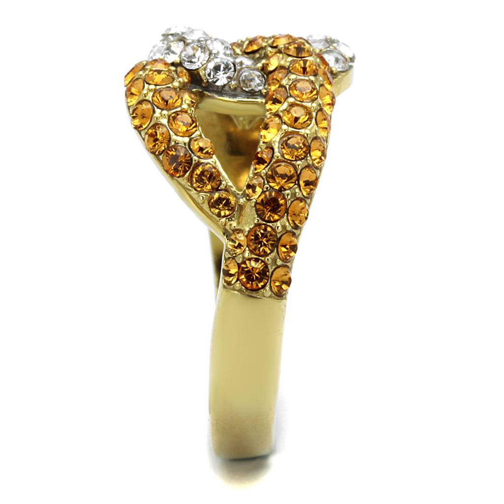 Two-Tone IP Gold (Ion Plating) Stainless Steel Ring with Top Grade Crystal in Topaz