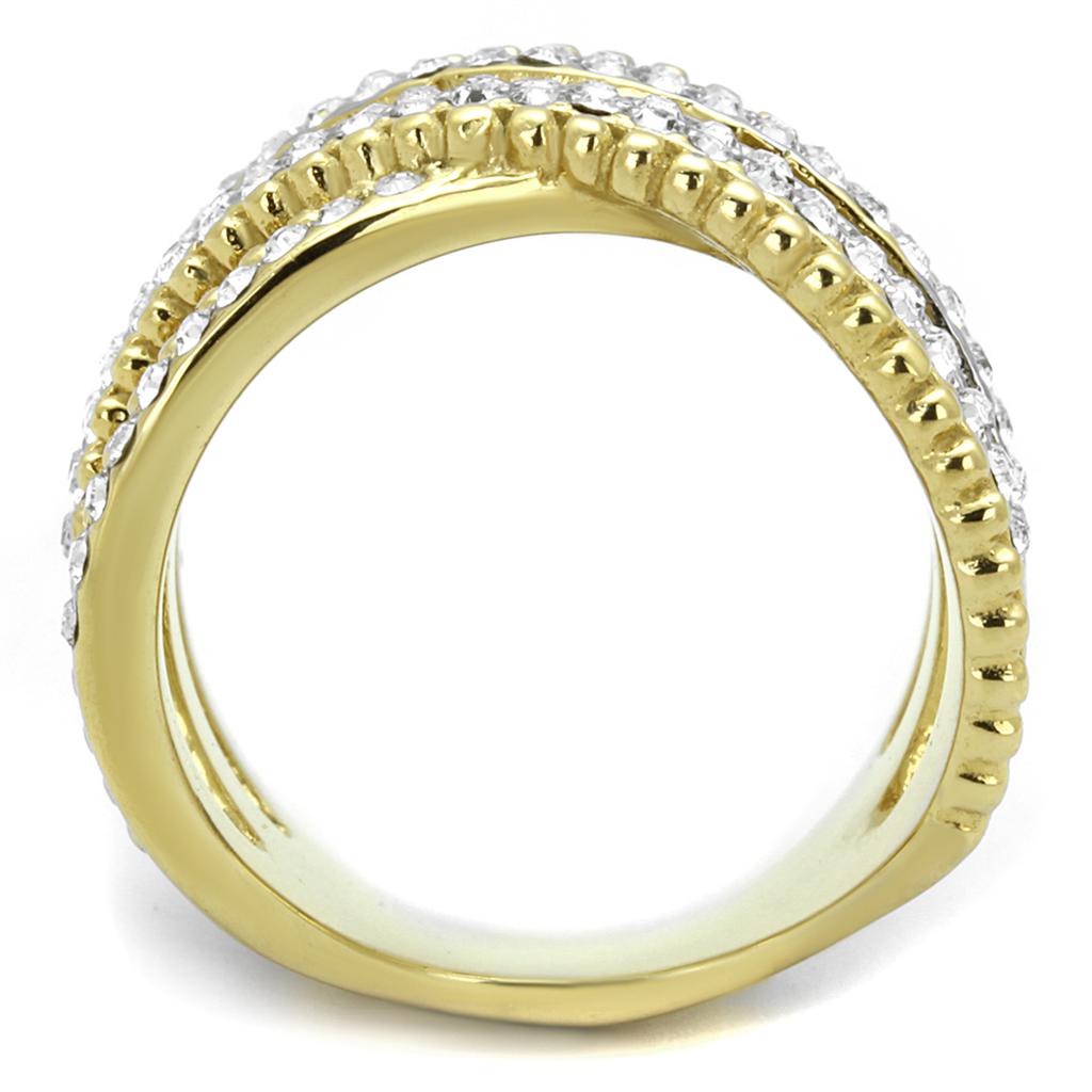 Two-Tone IP Gold (Ion Plating) Stainless Steel Ring with Top Grade Crystal in Clear