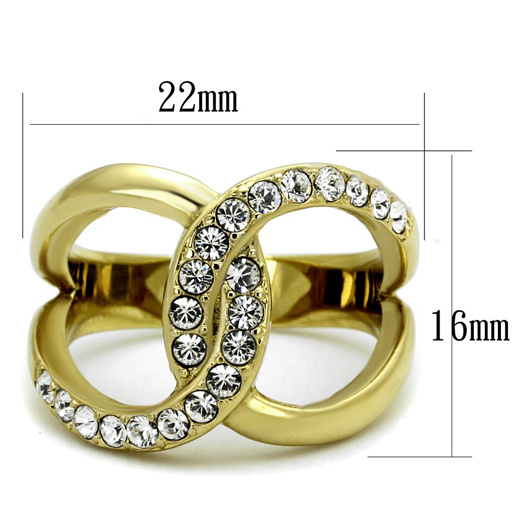 Two-Tone IP Gold (Ion Plating) Stainless Steel Ring with Top Grade Crystal in Clear