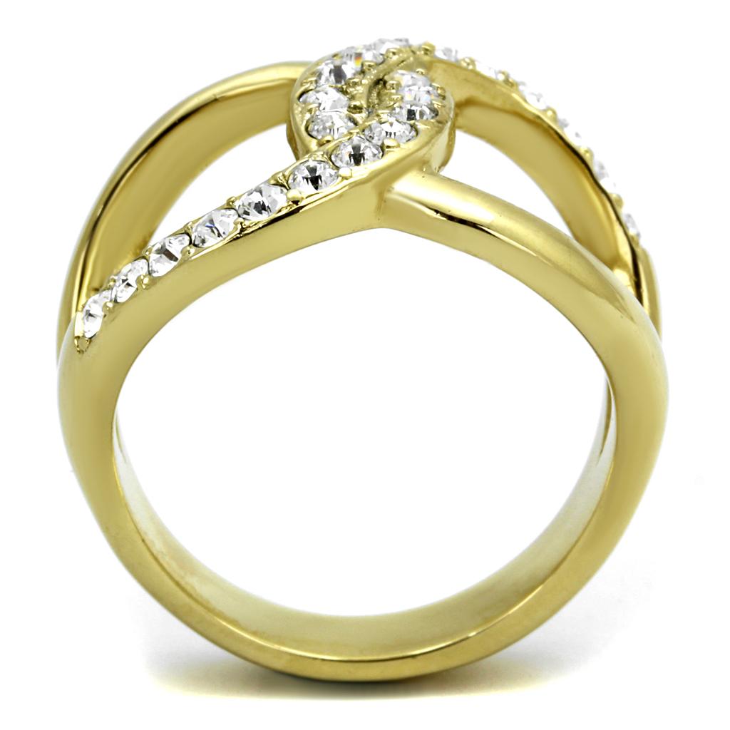 Two-Tone IP Gold (Ion Plating) Stainless Steel Ring with Top Grade Crystal in Clear